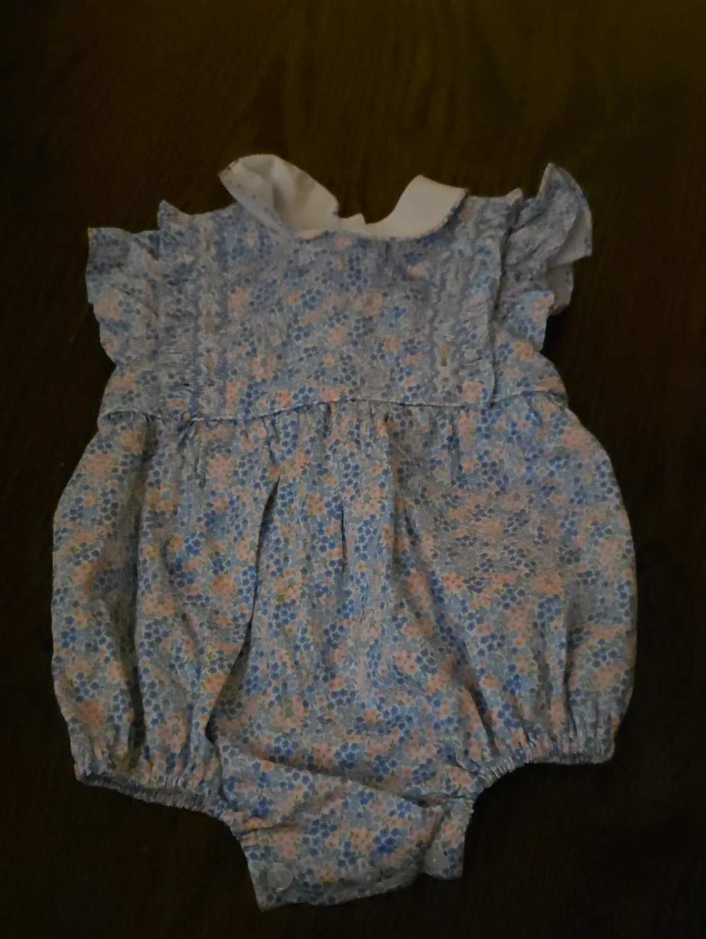 Blue Floral Baby Romper with Peter Pan Collar